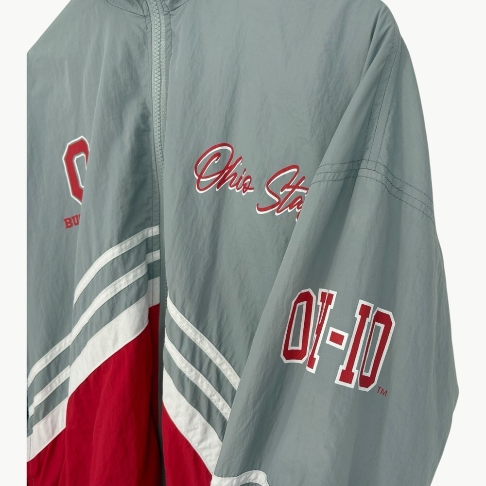 WEAR by Erin Andrews Ohio State Buckeyes Throwback Jacket Size Medium Red Gray - Picture 13 of 15